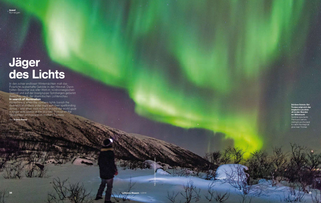 Artikel aus dem Lufthansa Magazin Januar 2014 "Jäger des Lichts" - Norwegen Polarlichter